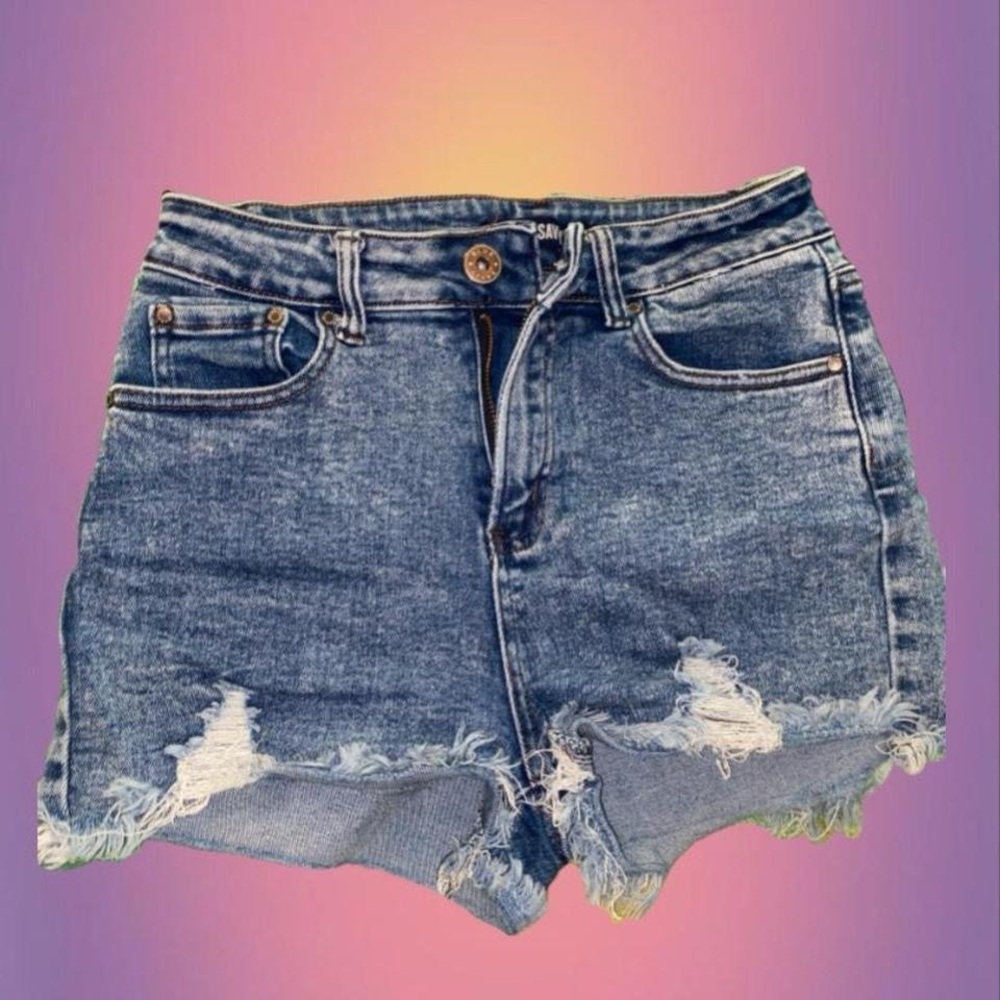 Stylish Blue Distressed Jean Shorts